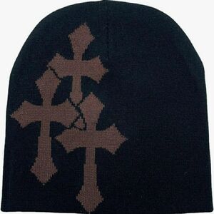 Y2K Knitted Beanie Hat Cross Graphics Unisex Jacquard Hat Punk Solid